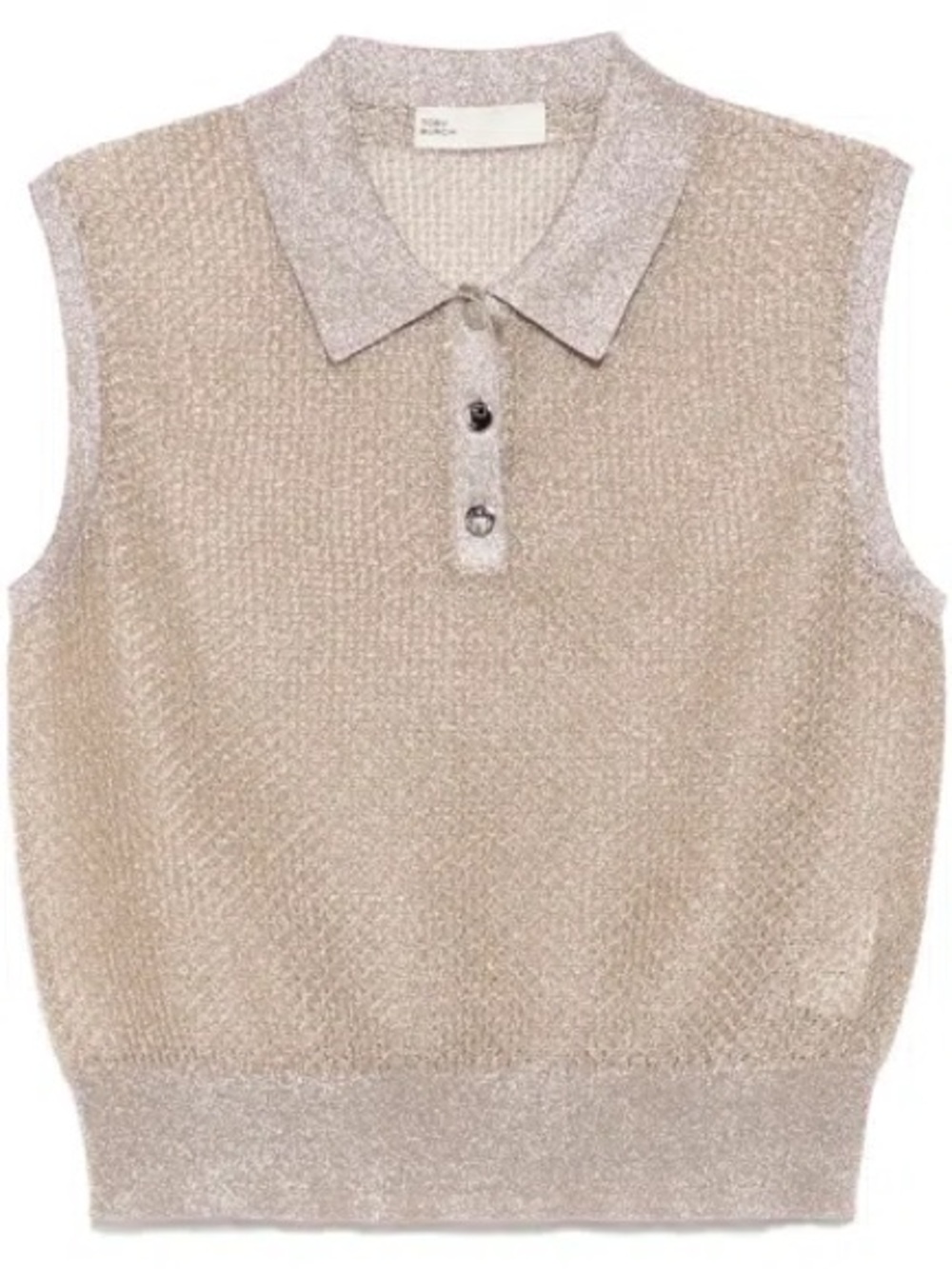 Tory Burch Sleeveless Knit Polo Sweater Vest in Light Beige metallic size medium